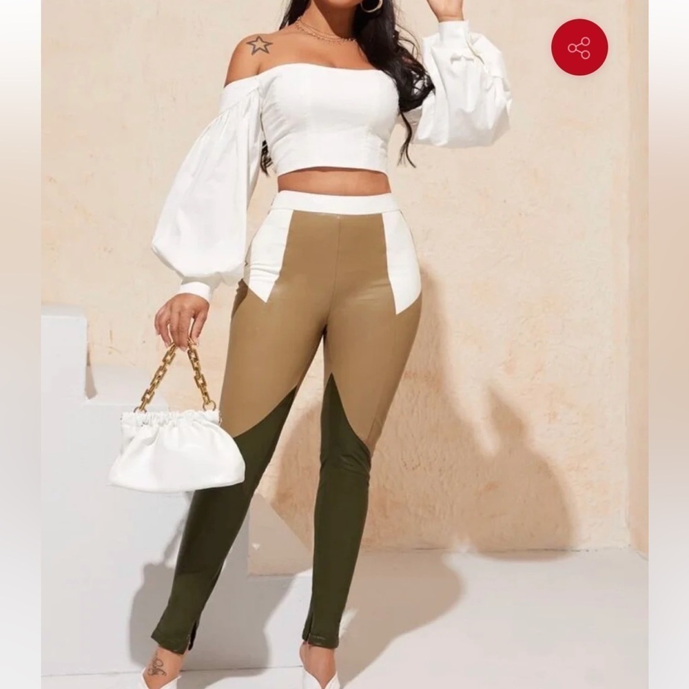Shein Color Block PU Leather Pants-Size Small